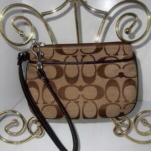Coach Tan Signature Clutch with Wrist Strap